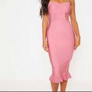 Pink (rose) frill hem bandage dress
